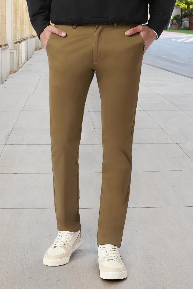 Urbano Fashion Men's Khaki Cotton Slim Fit Casual Chinos Trousers Stretch